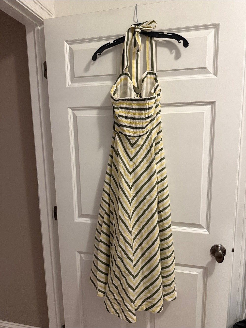 Tuckernuck Striped Halter Midi Dress in Olive Green & White - Picture 7 of 7
